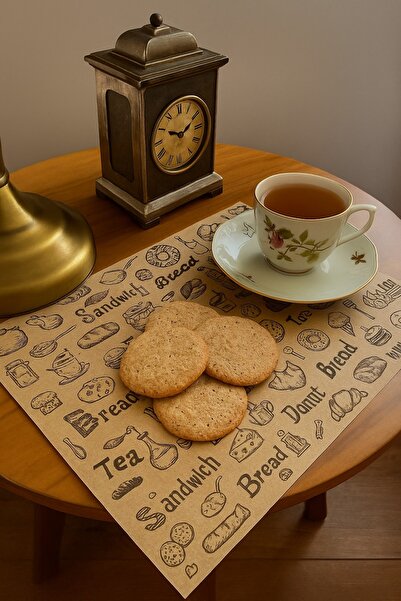 Dekals 40 lı Vintage Desenli Parti Sunum Kağıdı Food & Bakery Temalı Yağlı Ka...