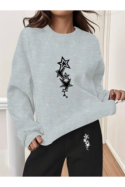 FUFLUNS Star Printed Unisex Oversize Circle Neck Bottom/Upper Tracksuit Set