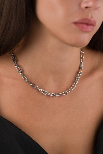 elushcollection Gray Colored Paperclip Necklace