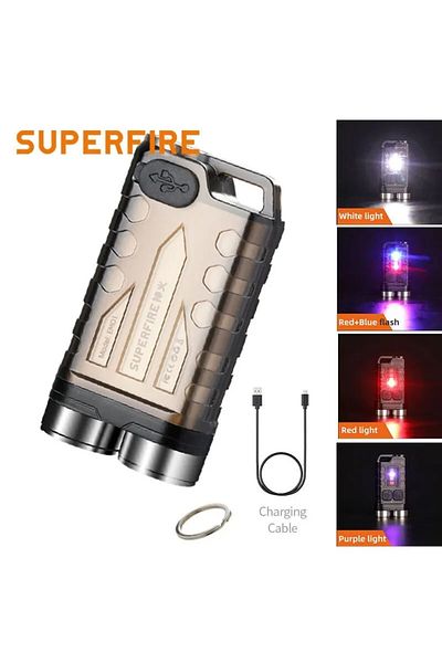 Supfire Superfire EM01 keychain pocket flashlight, 800lm, 500mAh, USB C, emergency light