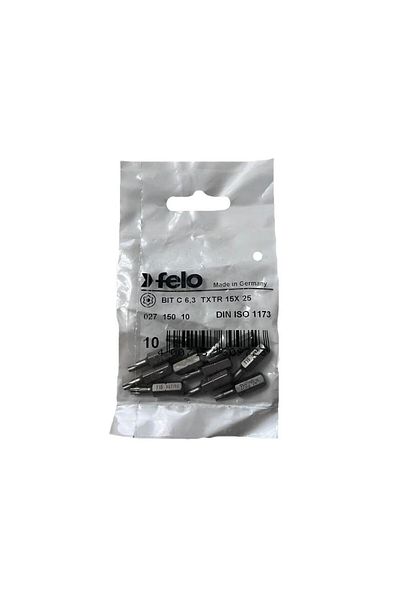 FELO Set of 10 Felo bits, series Industrial profile Torx TR, C6.3, TTX15, 25mm