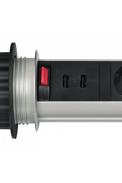 Brennenstuhl Built-in extension cord 3 sockets, 2xUSB, retractable for kitchen countertop or