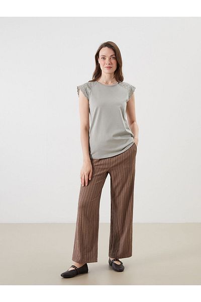 LC Waikiki Quality Parts from Celebi Store |   Grace Khaki Crew Neck Openwork Detailed Blouse
