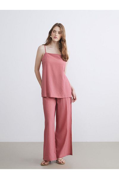 LC Waikiki Sparkling Selections from Shining Store |   Pink Wide Leg Women's Trousers with Elastic Waist