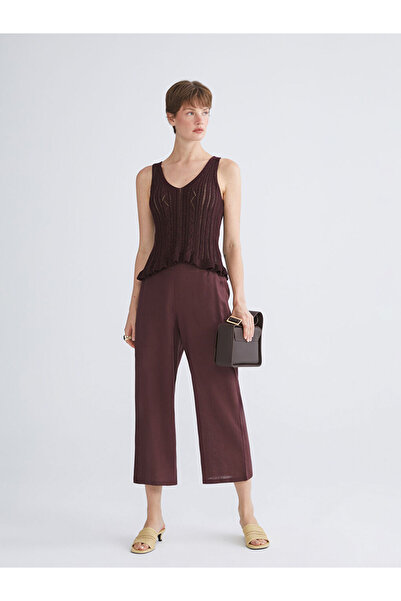 LC Waikiki Brown Wide Leg Women's Trousers with Elastic Waist