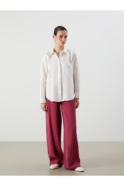 LC Waikiki Quality Parts from Celebi Store |   Ecru 100% Linen Women's Shirt with Lace Detail
