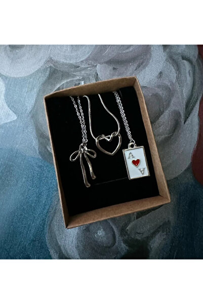 deva takı هدية قلادة فولاذية فضية اللون مكونة من 3 قطع