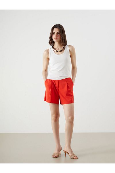 LC Waikiki Quality Parts from Celebi Store |   Red Elastic Waist Pleated Women's Shorts
