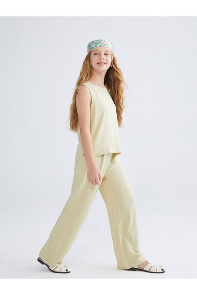 LC Waikiki Quality Parts from Celebi Store |   Beige Linen Blend Girl's Blouse and Trousers