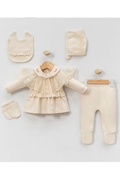 Cherub Baby Mobile Lace Collar Tulle Baby Girl Newborn 5 Piece Hospital Release Bodysuit Set