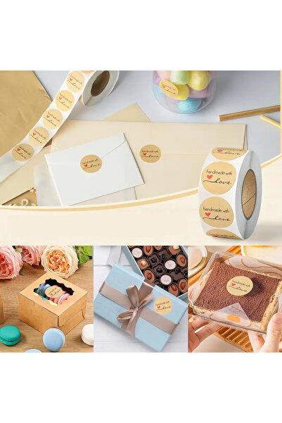 hdcw 500 ADET 2.5cm RULO YAPIŞKANLI KRAFT KAĞIT EL YAPIMI-HANDMADE STICKER ETİKET HEDİYE PAKETLEME