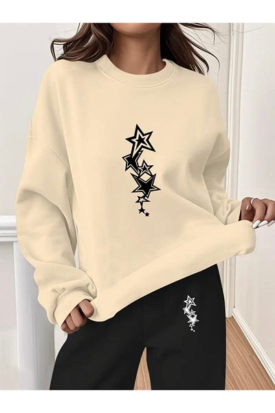 FUFLUNS Star Printed Unisex Oversize Circle Neck Bottom/Upper Tracksuit Set