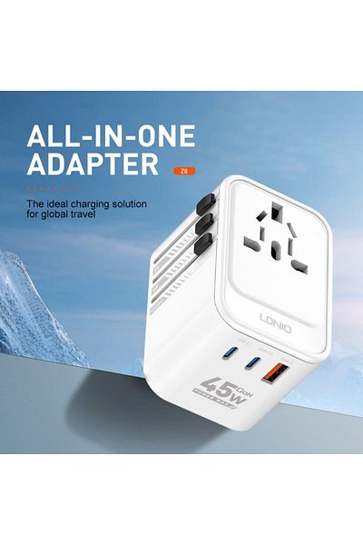 LDNIO Adaptor priza international GaN Z8, 1XUSB, 2XUSB-C, Incarcare rapida, 45W