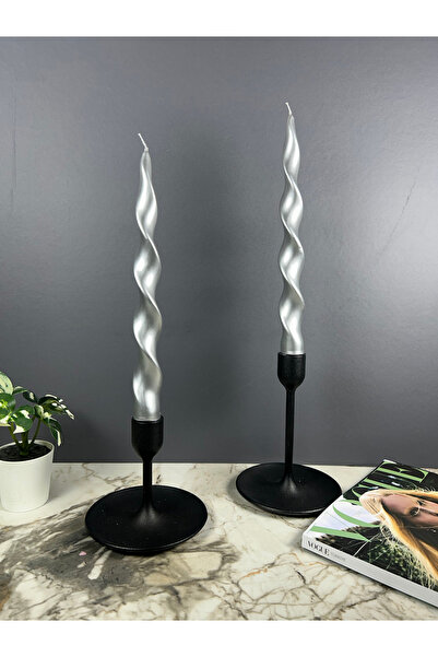 Lusora Design Spiral Şamdan Mumu 2 Adet - Gümüş