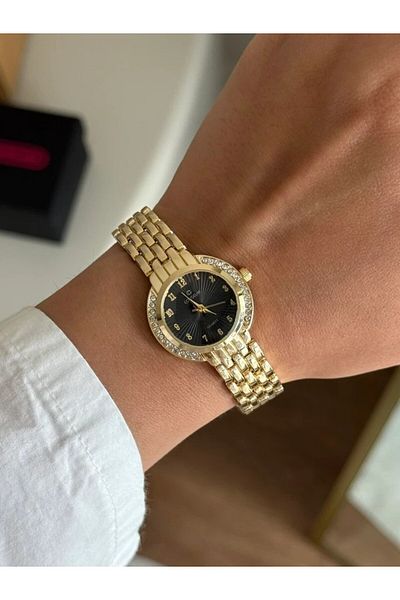 RoseandRoses Solrex Design Dial Women Wrist Watch Gold (Black Dial)