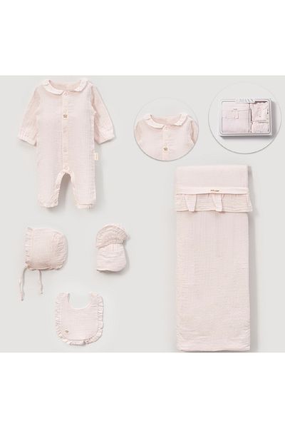 LOVE MAXX Cotton Baby Girl Ruffled Muslin Set 5 Piece Set Hospital Release 0-3Month Newborn
