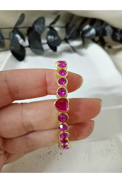 mos&more Pink Stone Heart Elastic Elegant Bracelet, Bracelet