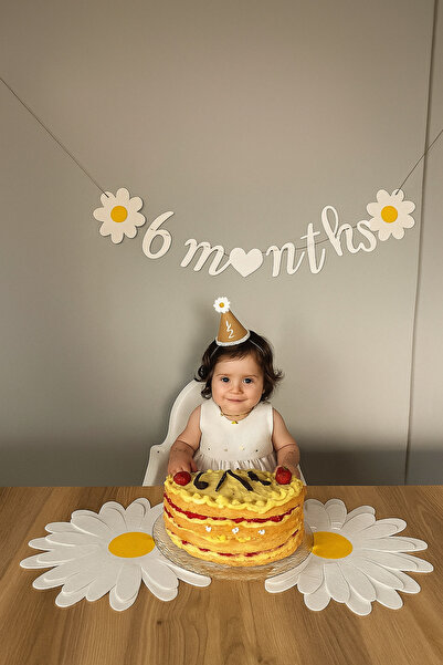 damlakidsmoda Papatya temalı 6 months banner seti papatya huni şapka 2li supla
