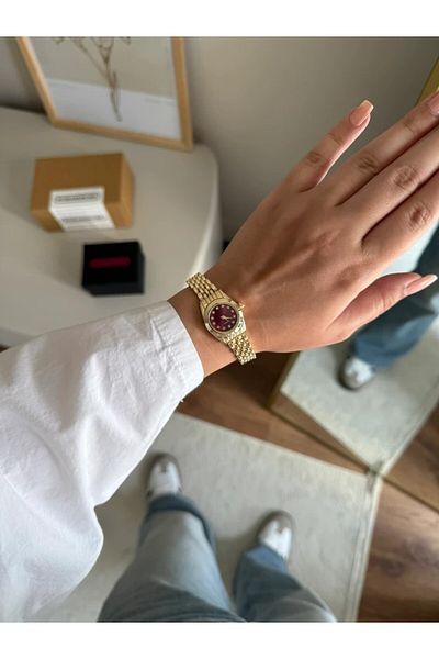 RoseandRoses Rovex Mini Case Women's Wristwatch Gold (Burgundy Dial)