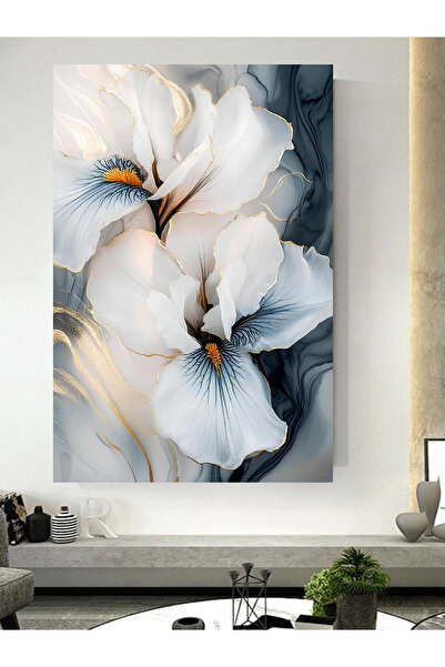 ESLEM ALTIN DETAYLI ÇİÇEK BASKILI KANVAS TABLO