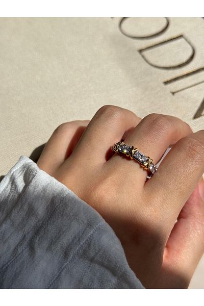 LEROSY CO Gold and Silver Color Stone Detailed Women's Steel Ring – Sparkling and Elegant Design |   Lerosy Co.