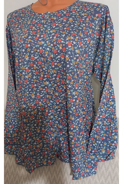 Anne Er Clothing Paper Print Combed Cotton Blouse Button Crew Neck Print