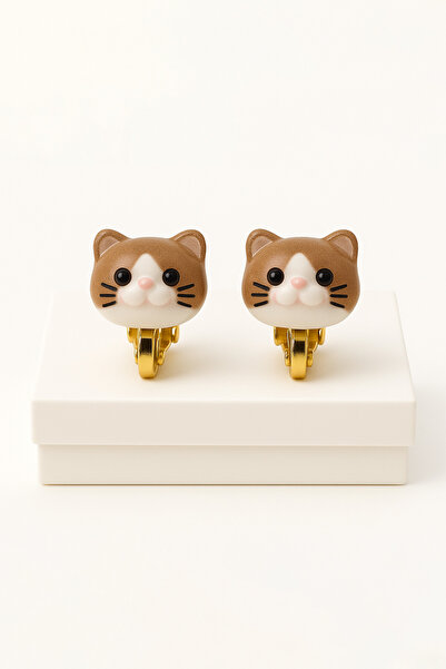 MakeWell Deliksiz Kulaklar için Kedi Tasarımlı Rengarek Sıkıştırmalı Küpeler