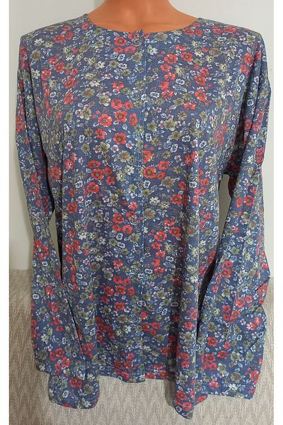 Anne Er Clothing Paper Print Combed Cotton Blouse Button Crew Neck Print