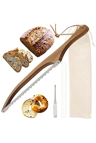 Generic سكين خبز خشبي من Aowin، قطاعة للخبز محلي الصنع، قطاعة خبز خشبية مسننة...