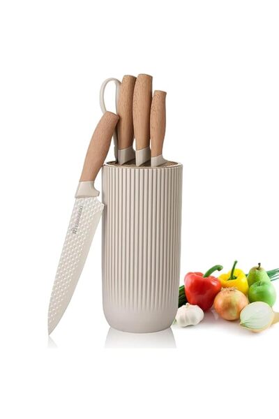 Generic طقم سكاكين مطبخ ريتروسوهو، 6 قطع، لون كاكي حاد، مصنوع من الفولاذ المق...