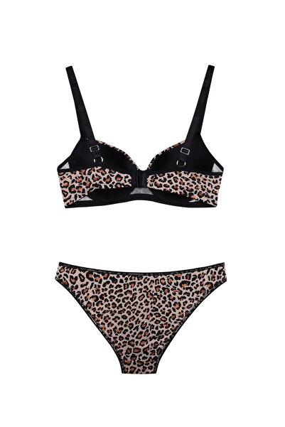 Liya Leopar Desen Boş Kap Sütyen Külot Takım