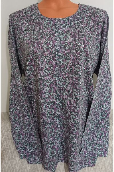 Anne Er Clothing Paper Print Combed Cotton Blouse Button Crew Neck Print