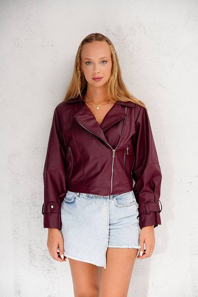 İLKCET MODA Balloon Sleeve Burgundy Oversize Women's Leather Jacket