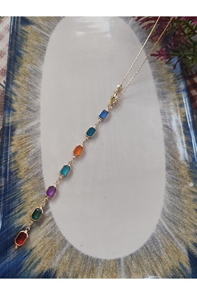 elbi bijuteri Women's Colorful Stone Y Model Necklace – Long and Elegant Daily Jewelry