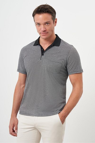Morven Men's Black Trend Pocket Polo Neck T-Shirt