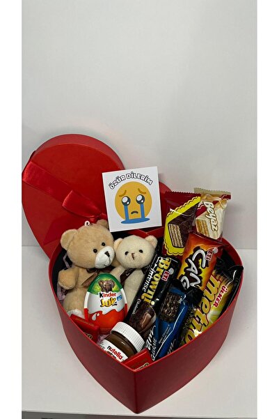 katre flowers Sevgiliye Ozel Romantik Özür Hediyesi Kalp Kutuda Ayıcıklar Nut...