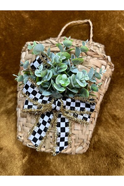 Marrone Coș cu dungi în carouri Coș din răchită Coș pentru ușă Suport pentru ...