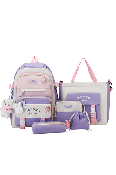 OEM School bag set 5 pieces, XYXBEBAO, , Pencil case and Handbag, handbag, 42 x 30 x 13cm, Purple