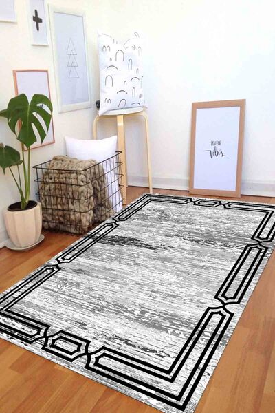 armolin Pano Desen Dijital Baskı Siyah Detay Lastikli Halı Örtüsü (Süngerli) ...