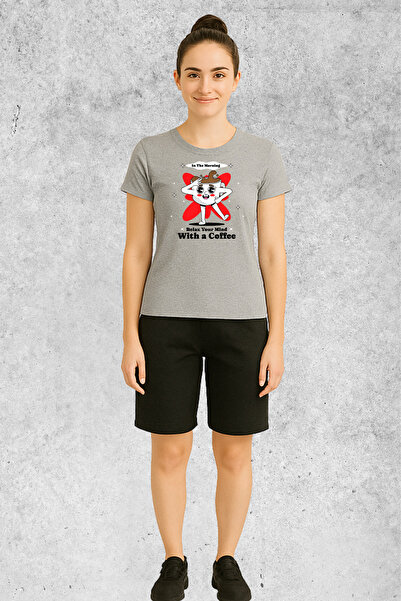 MOLICO Basic Unisex Crew Neck Short Sleeve with a Coffee Printed Tshirt