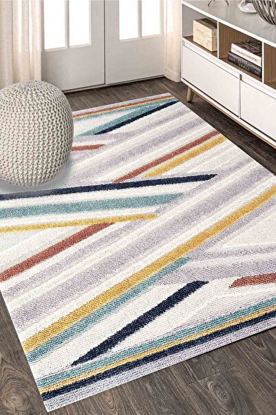 armolin Çizgili Desen Dijital Baskı Çok Renkli Lastikli Halı Örtüsü (SÜNGERSİ...