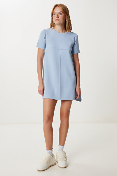 Lovelyİstanbul Oversize Basic Triko Elbise LUB0161 GÖK MAVİ