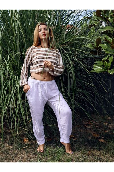 Su Koleksiyon Efes Knitted Mesh Crop Bluz