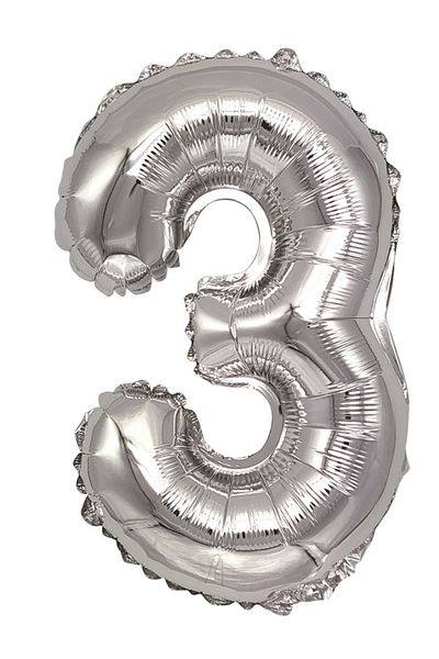 SDX Market Silver metallic foil balloon, Number 3, 40 cm, Silver