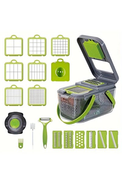 Generic مفرمة خضراوات، مجموعة واحدة، قطاعة 22 بوصة مع حاوية، أخضر ورمادي، قطا...