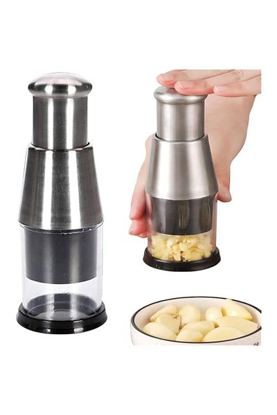 Generic Silver Pressed Garlic Chopper,Multi-functional Manual Garlic Press,Upgraded Stainless Steel 304 Gar