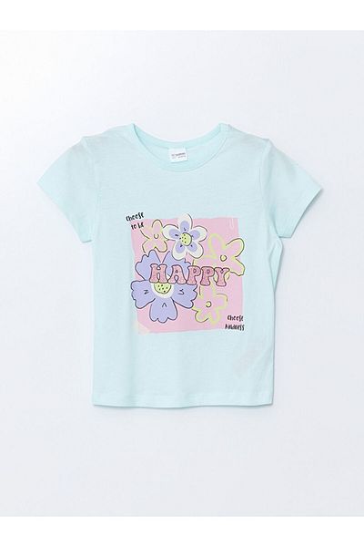 LC Waikiki Lcw Kids Turquoise Crew Neck Printed Girls' Pajamas Set