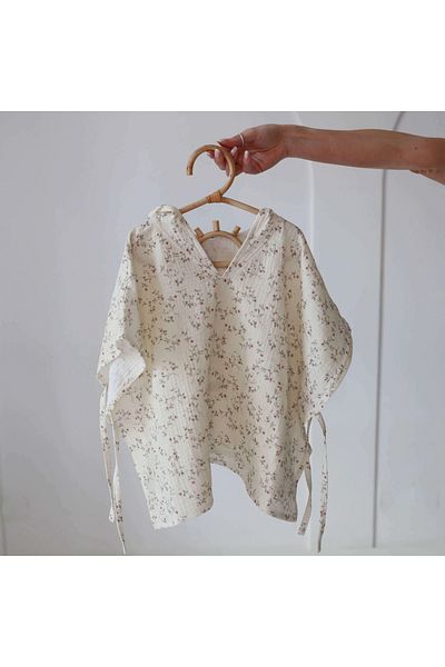BABYLY Prosop din bumbac muselina cu gluga pentru copii, Poncho, Twiggy Dream, S 2-3 ani