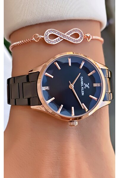 Daniel Klein Brand Rose Black Color Steel Band Women's Wrist Watch - Bracelet Gift