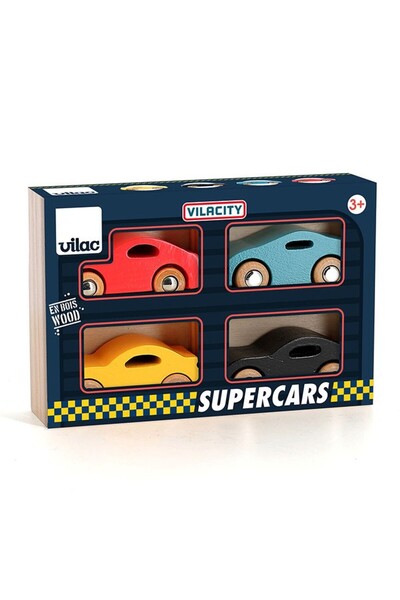 Vilac Cutie cu 4 masinute de cursa din lemn -